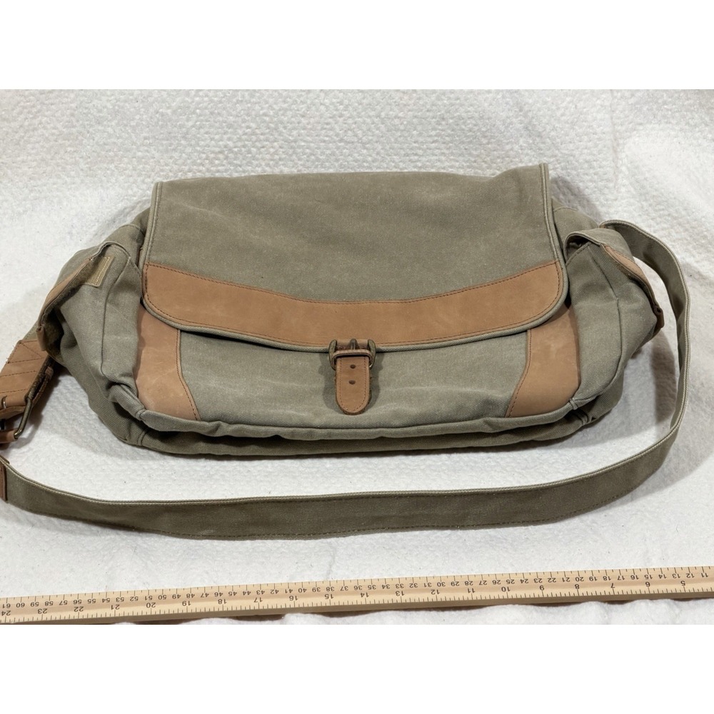 LL Bean Canvas Leather Messenger Bag Olive Travel Heritage Workwear Style